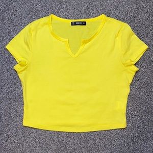 SHEIN Notched Neck Yellow Crop Top